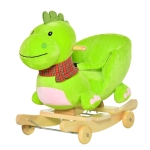 HOMCOM Schaukeltier Schaukeldrache Kinder Schaukelpferd mit Rollen Musikfunktion ab 18 Monaten Pappel+Plüsch Grün+Rosa weiß 60 x 32 x 52 cm