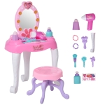 HOMCOM Kinderschminktisch Frisiertisch mit Hocker 7 Musikstücke Licht Mädchen Kosmetik Spiegel Rosa 36 x 20 x 59,5 cm