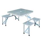 Outsunny Mesa Maleta de Camping Plegable Portátil 4 Asientos y Agujero Sombrilla Estructura Aluminio Playa Picnic 136x84,5x66 cm (Gris)(c-2)