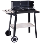 Outsunny® Grillwagen Standgrill Holzkohlegrill mit Windschutz 2 x Ablagefach höhenverstellbar Grillrost Metall Schwarz 87 x 45 x 83 cm