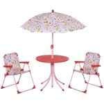Outsunny 4tlg. Kindersitzgruppe Gartentisch 2 Klappstühle Sonnenschirm Camping Kindersitzgarnitur Gartenmöbel für 3-5 Jahre Rot