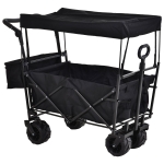 DURHAND® Bollerwagen Handwagen Gartenwagen mit Dach Faltbar extra Staubox Oxford Schwarz