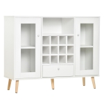HOMCOM Küchenschrank Sideboard küchenmöbel mit Glastüren Schublade und 12-Flaschen Weinregal für Wohnzimmer und Küche Spanplatte Hartholz Weiß 100 x 33 x 80 cm
