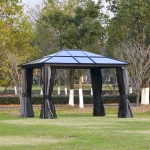 Outsunny Outdoor Aluminium Hardtop Gazebo Patio Shelter w/ Mesh and Curtains 3.6x3m