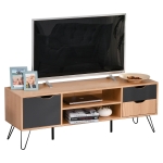 HOMCOM TV Schrank, TV-Kommode, Schrankelement mit Schublade und Offene Regale, Spanplatte, Metall, Grau, 140 x 39,5 x 49,5 cm