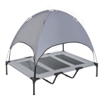 PawHut Haustierbett mit Baldachin, Erhöhtes Hundebett, Hundeliege outdoor mit Dach, Atmungsaktiv, Taftstoff Grau 122 x 92 x 108 cm