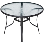 Outsunny Mesa de Cristal de Jardim com Orifício para Chapéu de Sol Mesa Redonda de Exterior Terraço Varanda com Estrutura de Aço Ø106,5x71cm Transparente e Preto