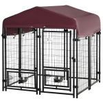 PawHut Parque para Animais de Estimação com Toldo de Tecido Oxford Gaiola para Cães 8 Painéis com 2 Comedouros Giratórios Porta com Fechadura para Jardim Exterior 120x120x138cm Preto