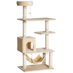 PawHut Árbol Rascador para Gatos Rascador de Gatos Barato con Múltiples Plataformas Juguete Colgante Cueva Espaciosa Hamaca Suave Postes Rascadores para Gatos Dormir y Jugar 70x40x152 cm Beige(c-1)