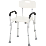 HOMCOM Taburete de Baño Regulable para Ducha Carga 135 Kg con Respaldo y Apoyabrazos 46,5x54,2x72,5-85 cm Blanco