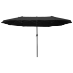 Outsunny Sombrilla Doble Parasol Grande 4.6x2.7m Sombrilla Jardín Patio con Manivela Manual Resistente al Agua y Protección Solar UV para Terraza Playa Piscina Negro