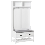HOMCOM Perchero Zapatero con Banco 4 Ganchos 2 Compartimentos Abiertos 2 Cajones Extraíbles y Estante Inferior Moderno para Recibidor Entrada 87x42x172 cm Blanco