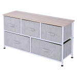 Commode 5 tiroirs non-tissés gris structure métal blanc plateau aspect bois clair(c-2)
