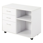 HOMCOM Armario de Oficina con Espacio para Impresora Multifuncional con 3 Cajones Estante Ajustable Ruedas 80x40x65cm