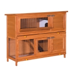 PawHut Cage à lapin poulailler clapier en bois de pin de grande taille avec 2 étages râtelier à foin toit ouvrant dim.120L x 48l x100H cm