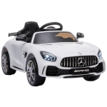 HOMCOM Coche Eléctrico para Niños Mercedes GTR con Licencia +3 Años Batería 12V con Mando a Distancia Música Faros Puerta de Doble Apertura Carga 25kg 105x58x45 cm Blanco