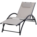 Outsunny Tumbona de Jardín Reclinable con Respaldo Ajustable de 5 Niveles Reposapiés Regulable y Reposacabezas Extraíble para Terraza Balcón Exterior 66x152x81 cm Beige
