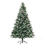 HOMCOM Árbol de Navidad Artificial 180 cm con 55 Bayas 836 Ramas PE Tridente PVC Base Plegable y Soporte Metálico Decoración Navideña para Interiores Verde