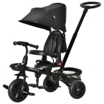 HOMCOM Triciclo Bebé 4 en 1 Bicicleta para Niños 1-5 Años con Asiento Giratorio Capota Ajustable Mango de Empuje Telescópico y Reposapiés Plegable 111,5x52x98 cm Negro