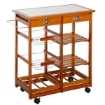 HOMCOM Carrinho de Cozinha Multifuncional Carrinho Auxiliar de Madeira com Grande Espaço de Armazenamento Gavetas Cestas Prateleiras 4 Rodas 74x37x76 cm Madeira