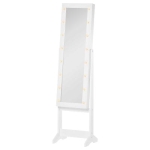HOMCOM Guarda-Joias de Pé, com Espelho, Armário para Joias 16 Luzes LED Reclinável 36x30x136cm Branco