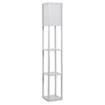 HOMCOM Candeeiro de Pé de Madeira com 3 Prateleiras De Armazenamento para Lâmpada E27 Potência Máx. 40W Candeeiro Moderno para Sala de Estar Dormitório 26x26x160cm Branco