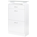 HOMCOM Organizador de Zapatos Multifuncional Zapatero con 3 Cajones Estante de Vidrio Asa de Aluminio para Pasillo Tablero de Partículas Carga 50 kg 60x24x105,5 cm Blanco