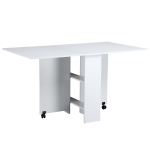 HOMCOM Kitchen Folding Desk Mobile Drop Leaf Dining Table W/ Wheels & Storage Shelves-White Wood Grain