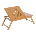 HOMCOM 55Lx35Wx 22-30H cm Portable Bamboo Laptop Desk With Drawer and Adjustable Folding Legs To Use On Bed Desk Sofa Couch-Bamboo