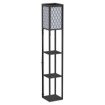 HOMCOM Shelf Floor Lamp Standing Lamp W/4-tier Wooden Open Shelves,26L x 26W x 160Hcm-Black/White