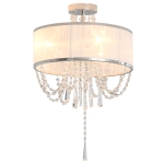 HOMCOM Metal Ceiling Light with Crystal Pendant Fabric Shade for Home Office White