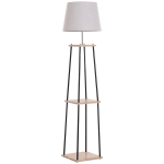 HOMCOM Metal Frame 3-Tier Shelf Tripod Lamp w/ Foot Switch Beige