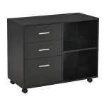 HOMCOM Three-Drawer Rolling Storage Cabinet, with Two Open Compartments – Black