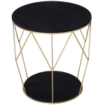HOMCOM Wood Metal Coffee Round Table W/Storage Sofa End Side Coffee Table Bedroom Modern Decoration Furniture - Black Gold Color (Φ45cm)