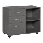 HOMCOM Three-Drawer Rolling Storage Cabinet, with Two Open Compartments – Grey