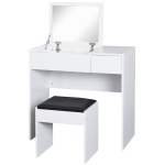 HOMCOM Tocador con Taburete Espejo Tapa Abatible Mesa para Maquillaje 3 Cajas y 1 Cajón Blanco