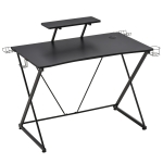 HOMCOM Gaming Computer Desk with Monitor Shelf Ergonomic Writing Racing Table Workstation Cup Holder Headphone Hook for Home Office Use Black