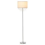 HOMCOM Modern Crystal Pendant Floor Lamp with Fabric Shade Metal Base for Home Office