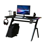 HOMCOM Gaming Desk Racing Style Home Office Ergonomic Computer Table Workstation with RGB LED Lights, Hook, Cup Holder, Controller Rack & Cable Management, Black