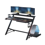HOMCOM LED Breathing Lights Gaming Table Double-layer Tabletop Computer Desk Metal Frame with Host Support Board, Cup Holder, Headphone Hook, Gamepad Holder, Cable box, Black