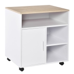 HOMCOM Multi-Storage Printer Unit Office Organisation w/ 5 Compartments Wheels White