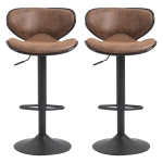 HOMCOM Vintage Bar Stool Set of 2 Faux Leather Adjustable Height Armless Chairs