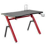 HOMCOM Gaming Desk Computer Desk Writing Table with Large Workstation for Home Office with Cup Holder Cable Management LED Ergonomic-Black, Red