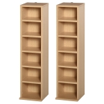 HOMCOM Set of 2 CD Media Display Shelf Unit Tower Rack w/ Adjustable Shelves Anti-Tipping Bookcase Storage Organiser Home Office Natural Wood Color