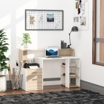 HOMCOM White and Wood Desk Wooden Computer Desk 140Lx55Dx92H cm Modern Home Office Writing Workstation Furniture Printer Shelf Rack Storage Drawer & Shelves-Oak/White