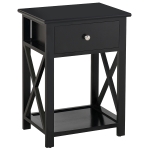 HOMCOM MDF 2-Tier Side Table w/ Drawer 40L x 30W x 55Hcm Black