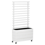 Outsunny Floreira com Treliça de Madeira Maciça com 4 Rodas Caixa de Plantio com Suporte para Plantas Trepadeiras e Malha Geotêxtil para Cultivos de Plantas Flores 76x30x155cm Branco