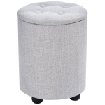 HOMCOM Linen Upholstered Round Storage Ottoman Footstool – Grey
