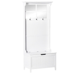 HOMCOM Modern Coat Rack, with Mirror & Bottom Cupboard - White