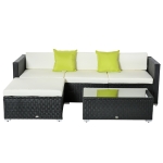 Outsunny 4-Seater Rattan Sofa Set Set Garden Outdoor Sectional Sofa Coffee Table Metal Frame w/Cushion Pillows-Black